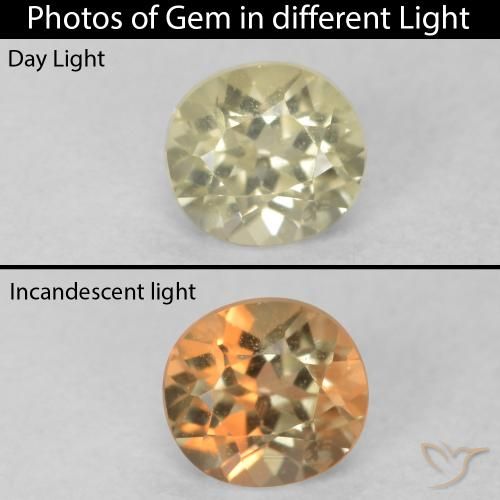 0.39ct 자연스러운 그윽한 노란색 색상 변화 디아스포어, 타원형, VVS-VS
