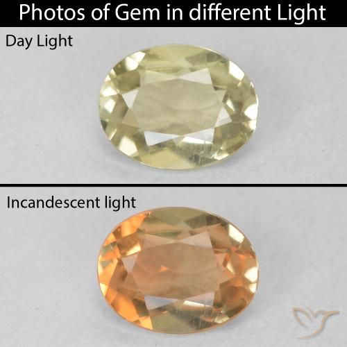 0.51ct 자연스러운 그윽한 노란색 색상 변화 디아스포어, 타원형, VVS-VS