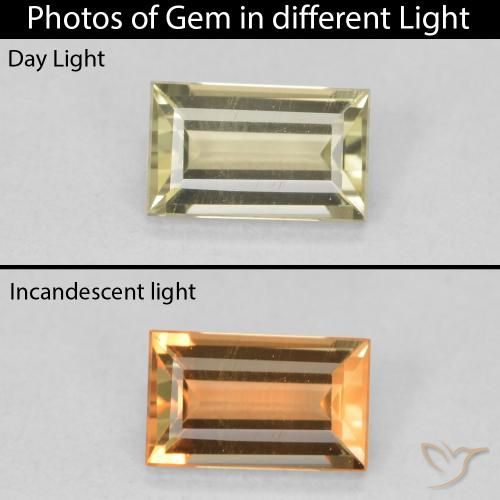 0.86ct 자연스러운 연노랑 색상 변화 디아스포어, 바게트, VVS-VS