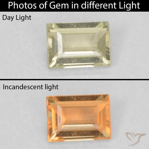0.46ct 자연스러운 그윽한 노란색 색상 변화 디아스포어, 바게트, VVS-VS