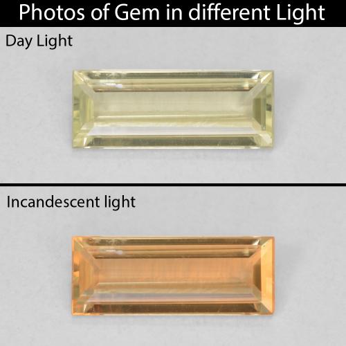 0.69ct 자연스러운 연노랑 색상 변화 디아스포어, 바게트, VVS-VS