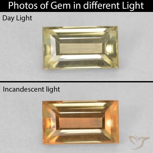 0.77ct 자연스러운 연노랑 색상 변화 디아스포어, 바게트, VVS-VS