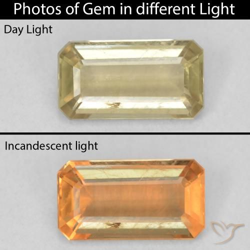 1.23ct 자연스러운 연노랑 색상 변화 디아스포어, 에메랄드 컷, VS-SI