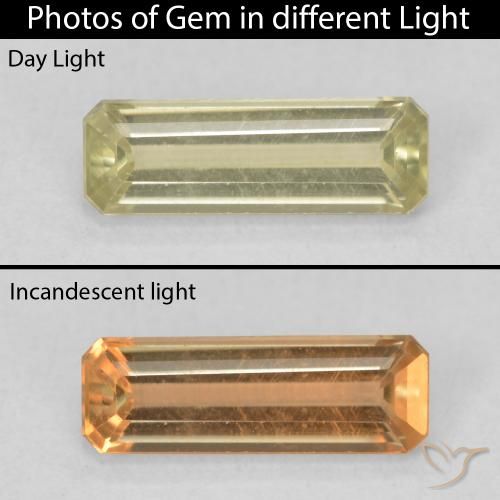 1.05ct 자연스러운 그윽한 노란색 색상 변화 디아스포어, 에메랄드 컷, VVS-VS