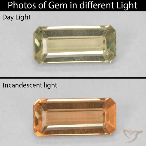 1.08ct 자연스러운 그윽한 노란색 색상 변화 디아스포어, 에메랄드 컷, VVS-VS