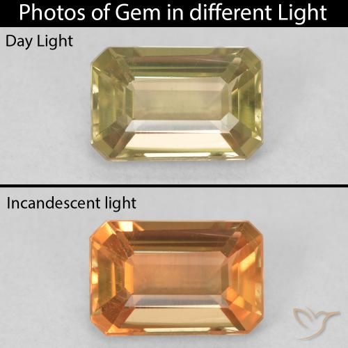 1.14ct 자연스러운 황금색 색상 변화 디아스포어, 에메랄드 컷, VVS-VS