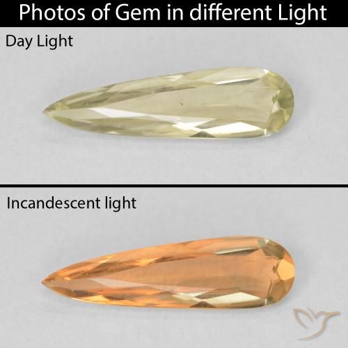 0.70ct 자연스러운 연노랑 색상 변화 디아스포어, 배 모양, VVS-VS