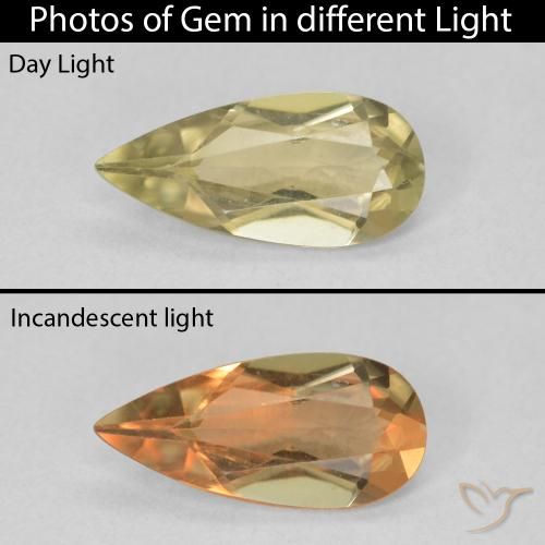 1.70ct 자연스러운 옅은 노랑 색상 변화 디아스포어, 배 모양, VVS-VS