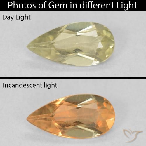 0.55ct 자연스러운 연노랑 색상 변화 디아스포어, 배 모양, VS