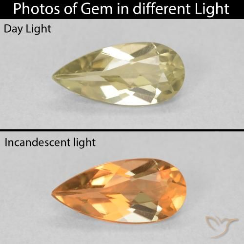 0.70ct 자연스러운 연노랑 색상 변화 디아스포어, 배 모양, VVS-VS