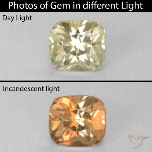 0.67ct 자연스러운 연노랑 색상 변화 디아스포어, 방석, VVS-VS