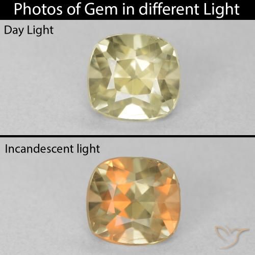 0.76ct 자연스러운 연노랑 색상 변화 디아스포어, 방석, VVS-VS