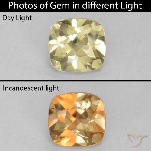 0.98ct 자연스러운 그윽한 노란색 색상 변화 디아스포어, 방석, VVS-VS