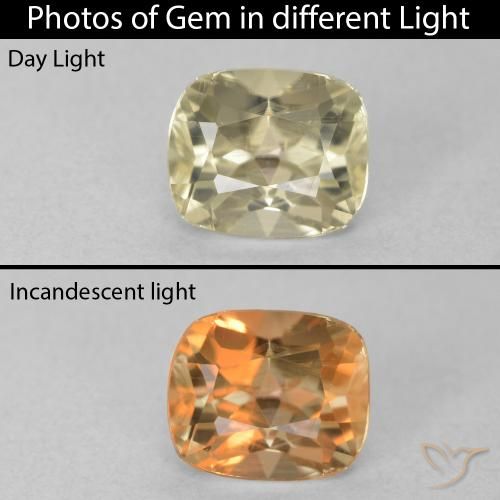 1.00ct 자연스러운 따뜻한 노란색 색상 변화 디아스포어, 방석, VVS-VS