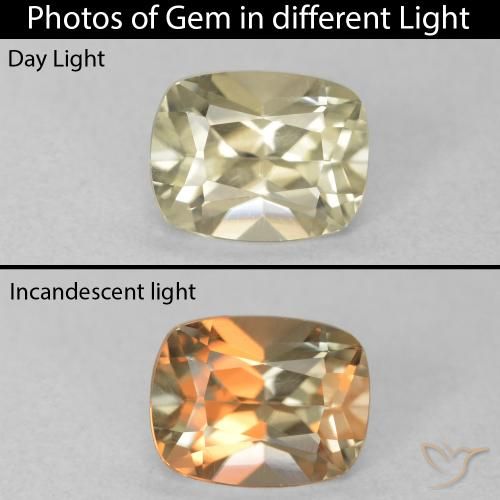 0.86ct 자연스러운 옐로우 베이지 색상 변화 디아스포어, 방석, VVS-VS