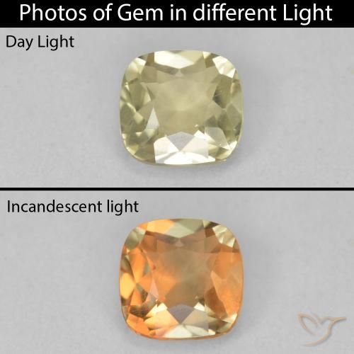 1.06ct 자연스러운 연노랑 색상 변화 디아스포어, 방석, VVS-VS