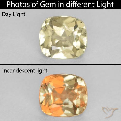 0.69ct 자연스러운 연노랑 색상 변화 디아스포어, 방석, VVS-VS