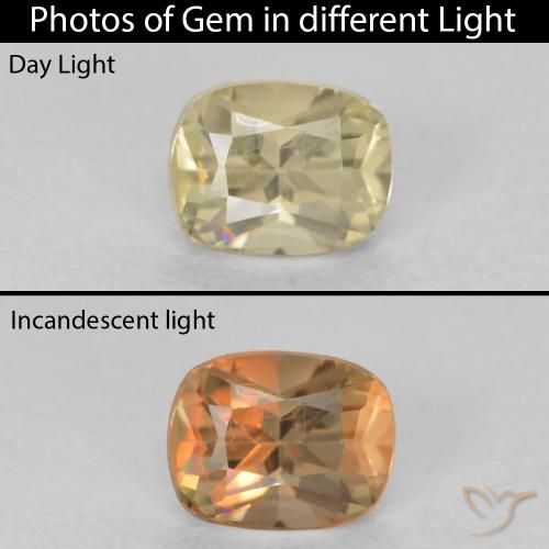 0.53ct 자연스러운 연노랑 색상 변화 디아스포어, 방석, VVS-VS