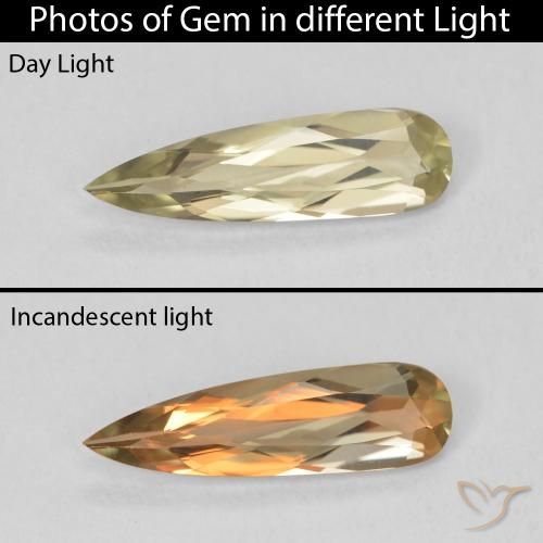 0.84ct 자연스러운 연노랑 색상 변화 디아스포어, 배 모양, VVS-VS