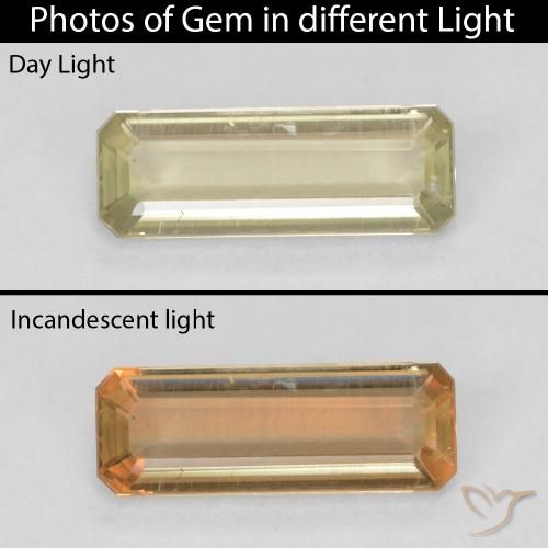 1.40ct 자연스러운 그윽한 노란색 색상 변화 디아스포어, 에메랄드 컷, VS