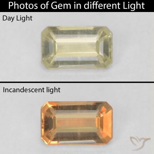 0.64ct 자연스러운 그윽한 노란색 색상 변화 디아스포어, 에메랄드 컷, VVS-VS