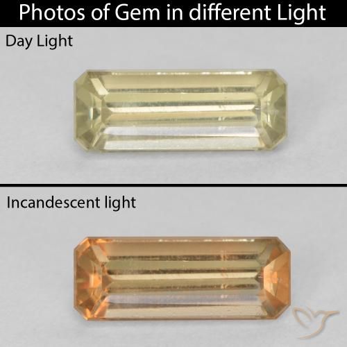 1.12ct 자연스러운 그윽한 노란색 색상 변화 디아스포어, 에메랄드 컷, VVS-VS