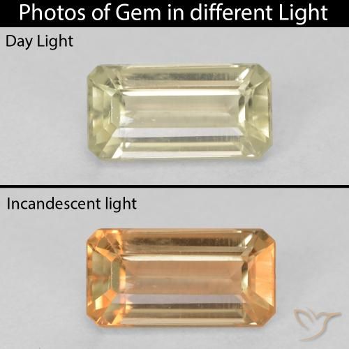 1.34ct 자연스러운 그윽한 노란색 색상 변화 디아스포어, 에메랄드 컷, VVS-VS