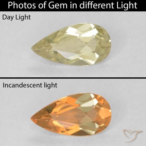 0.48ct 자연스러운 연노랑 색상 변화 디아스포어, 배 모양, VVS