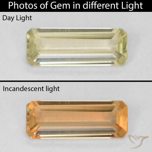 0.91ct 자연스러운 연노랑 색상 변화 디아스포어, 에메랄드 컷, VVS