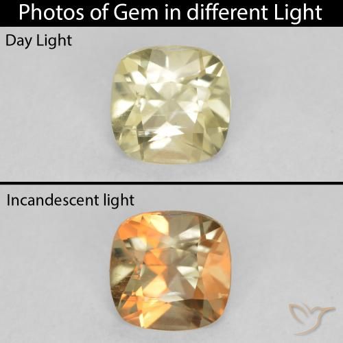 0.75ct 자연스러운 연노랑 색상 변화 디아스포어, 방석, VS