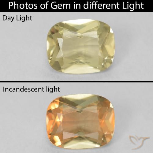0.77ct 자연스러운 연노랑 색상 변화 디아스포어, 방석, VS