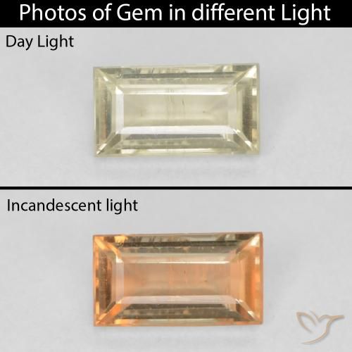 0.53ct 자연스러운 연노랑 색상 변화 디아스포어, 바게트, VS