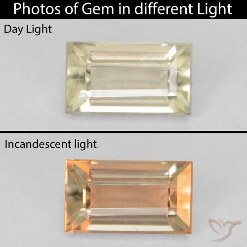 0.90ct 자연스러운 매우 밝은 노란색 색상 변화 디아스포어, 바게트, VS