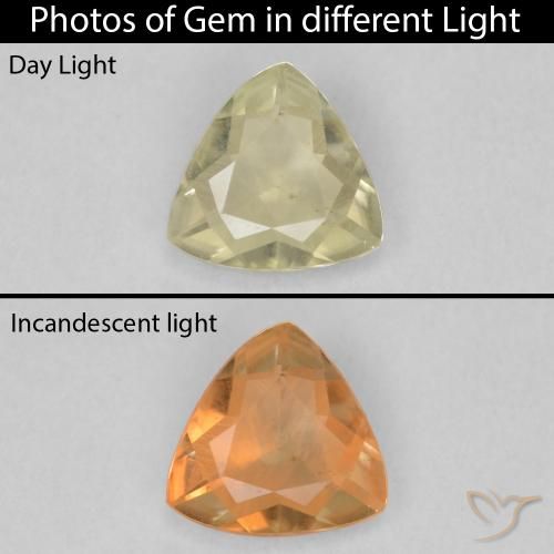 0.55ct 자연스러운 옐로우 베이지 색상 변화 디아스포어, 일조, VS