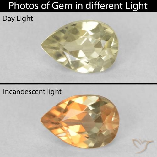 0.50ct 자연스러운 연노랑 색상 변화 디아스포어, 배 모양, VVS-VS