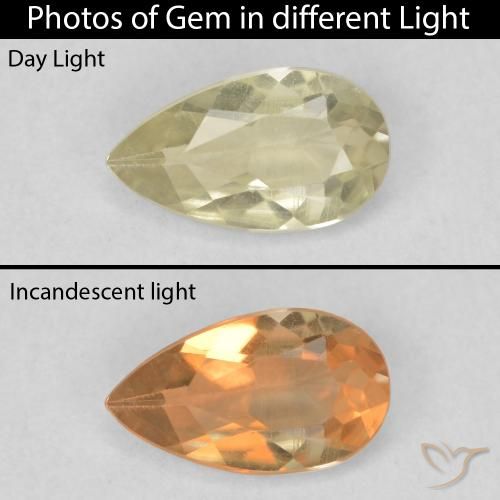 0.54ct 자연스러운 연노랑 색상 변화 디아스포어, 배 모양, VVS-VS