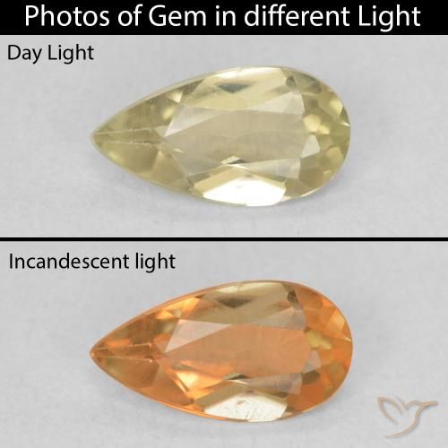0.55ct 자연스러운 연노랑 색상 변화 디아스포어, 배 모양, VVS-VS