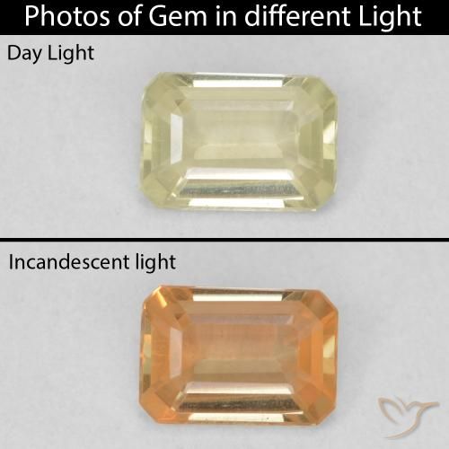 0.55ct 자연스러운 연노랑 색상 변화 디아스포어, 에메랄드 컷, VVS-VS