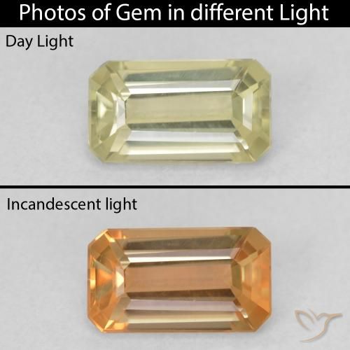 0.88ct 자연스러운 연노랑 색상 변화 디아스포어, 에메랄드 컷, VVS-VS
