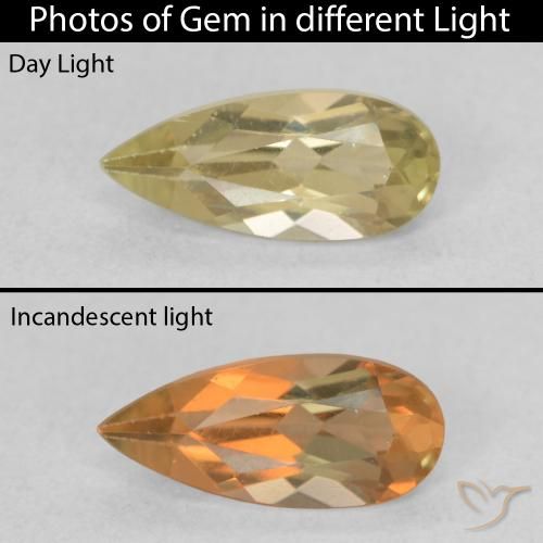 0.80ct 자연스러운 연노랑 색상 변화 디아스포어, 배 모양, VVS-VS