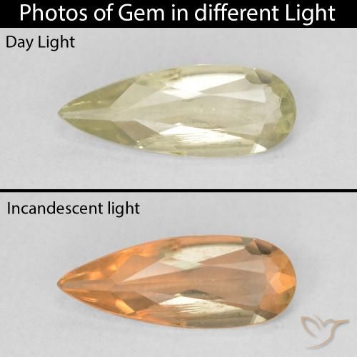 1.08ct 자연스러운 연노랑 색상 변화 디아스포어, 배 모양, VS