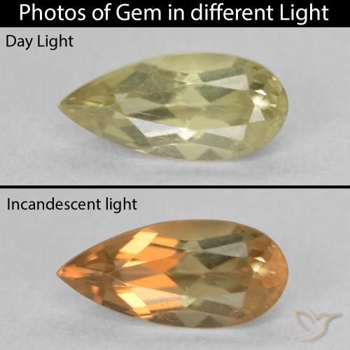 0.99ct 자연스러운 연노랑 색상 변화 디아스포어, 배 모양, VS