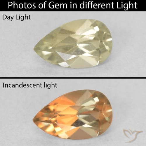 0.49ct 자연스러운 그윽한 노란색 색상 변화 디아스포어, 배 모양, VVS