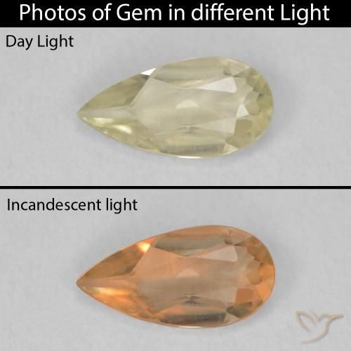 0.71ct 자연스러운 연노랑 색상 변화 디아스포어, 배 모양, VVS