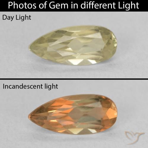 0.97ct 자연스러운 연두색 색상 변화 디아스포어, 배 모양, VVS