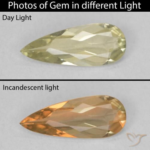 0.61ct 자연스러운 연노랑 색상 변화 디아스포어, 배 모양, VVS
