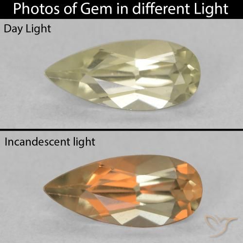 0.74ct 자연스러운 연노랑 색상 변화 디아스포어, 배 모양, VVS