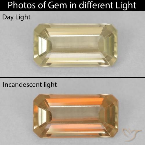0.87ct 자연스러운 연노랑 색상 변화 디아스포어, 에메랄드 컷, VVS