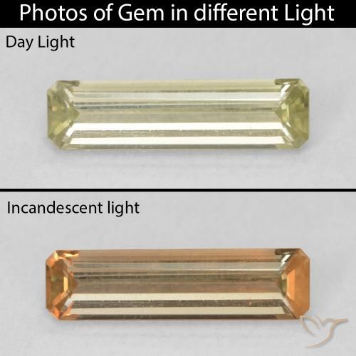 1.26ct 자연스러운 그윽한 노란색 색상 변화 디아스포어, 에메랄드 컷, VVS