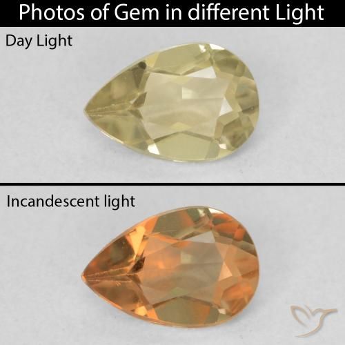 0.61ct 자연스러운 연노랑 색상 변화 디아스포어, 배 모양, VVS